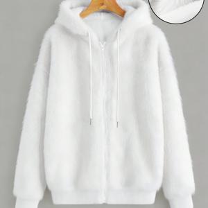 TEMU 가을/겨울 여성용 캐주얼 후드 따뜻한 플러시 지퍼 재킷