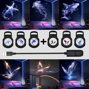 TEMU 해양 프로젝터 조명 6개 세트, USB 전원, 방 꾸미기용 투사식 장식 배경등, 고래, 나비, 해파리, 패턴, 천장용