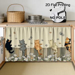 TEMU 2D 평면 캐비닛 커튼 - 주방, 욕실, 거실 장식 - 로드 포켓 디자인 - 세탁기 사용 가능 폴리에스터 창문용 - 캐비닛, 싱크대 베이스용 - 담쟁이덩굴과 데이지 패턴 홈 , 2D 평면