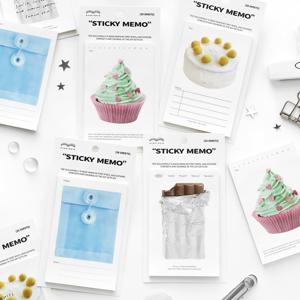 TEMU 오늘의 행복 6번째 시리즈, 컵케이크, 폴더, 초콜릿, 멜론케이크 디자인의 간편하고 상쾌한 예술적인 스티커 메모 4개 팩으로 구성된 120매. 플래너 자료 및 알림 메모에 적합합니다.