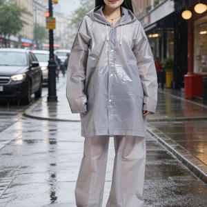 TEMU 2개 그레이 세트: 고두께 고품질 EVA 하이킹 비옷, 남녀공용 다기능 투명 비옷, 여성용 백팩 망토, 고품질 캠핑 하이킹 비옷