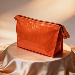 TEMU 오렌지 무지개빛 광택 스토리지 파우치, 스타일 고급 메이크업 파우치, 고품질 휴대용 소품 정리함