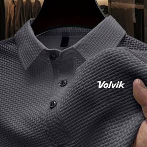 TEMU 남성 프린트 폴로 셔츠, 유럽 및 미국 스타일, 블랙 텍스처 디자인, 패셔너블한 비즈니스 스타일, Volvik 브랜드의 클래식 작품