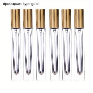 TEMU 6개입 10ml 두꺼운 투명 유리 향수 병 고품질 사각 및 원형 리필 가능 스프레이 아토마이저 병 (블랙, 골드, 실버 뚜껑)