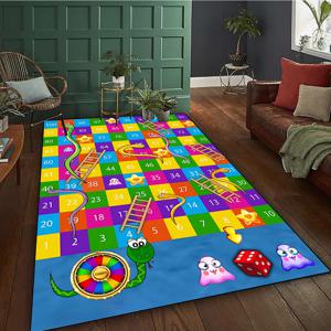 TEMU 1개 스네이크 앤 랜더 게임 매트 - 숫자가 있는 사다리, 뱀 & 사다리 디자인의 대형 직사각형 보드 게임 카펫, 녹색, 노란색, 빨간색, 보라색, 주황색 - 실내/외 사용을 위한 내구성 있는 폴리에스터, 거실, 침실, 사무실
