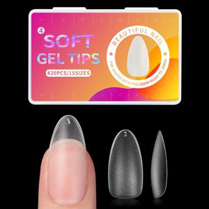 TEMU 2025년형 혁신적인 초박형 샌딩 네일 팁, 물방울 아몬드 모양 디자인, 연마 없이 끝부분을 완벽하게 연출