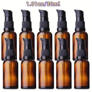 TEMU 10개 세트 - 펌프 스타일 로션 병, 1.01 Oz / 1.69 Oz / 3.38 Oz로 제공, 리필 가능한 앰버 유리 디스펜서 (블랙 보호 캡 포함), 로션, 핸드 소파, 샴푸, 바디 워시 및 액체 보관에 적합, 여행 필수품