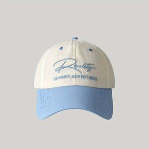 TEMU 여성용 컬러 블록 디자인의 새로운 스타일 야구 모자. 여름 자수와 속건성 원단으로 제작되었으며, 더 큰 머리 사이즈에 적합하며 얼굴을 슬림하게 디자인했습니다.