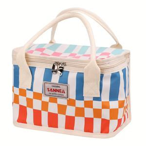 TEMU 프린트 아이스 팩 보온 가방, 휴대용 컨테이너 포함, 체크무늬 디자인, 튼튼한 손잡이 설계, 스타일리시 쿨러백, 내구성 있는 단열 기능, 식품 비접촉 보관 파우치, 가정용 정리 용기