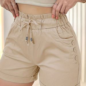 TEMU 여름 캐주얼 반바지 신상, 신축성 있는 허리/포켓/버튼 디자인