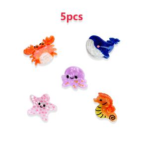 TEMU 작은 바다 동물 머리핀 5개 세트 - 귀여운 해파리 조개껍질 상어 모양 아크릴 헤어 집게핀 여성용