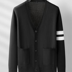 TEMU 니트 가디건 남성용 V넥 스웨터 얇은 봄/가을 신상 한국 스타일 레트로 트렌디 캐주얼 슬림핏 재킷