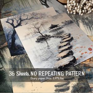 TEMU 안개 속 디딤돌 스크랩북 종이 36매, 장식용 종이, 재료용 종이, 핸드북용 종이, 쓰레기 일기 배경 카드 패드 기념 앨범 배경 장식 선물 포장 레트로 일기 인사말 카드 제작 수공예품 및 기타 장면용, 5.9 * 5.9인치