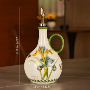 TEMU 1개 세라믹 오일 팟, 세라믹 올리브 오일 펌프 및 핸들, 주방 오일 병, 우아한 플로럴 디자인, 대용량, 주방 액세서리, 홈 주방 장식