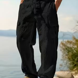 TEMU 2025년 신상 남성용 리넨 작업 바지, 심플한 컬러 매칭, 통기성 좋은 원단으로 답답함 없이 캐주얼한 분위기를 쉽게 연출