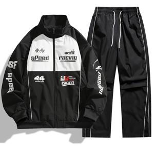TEMU Roxy Menton 트렌디 레이싱 트랙수트 남성용: 레이싱 테마 디자인의 컬러 블록 재킷과 조화로운 바지로 구성되어 있습니다. 세 가지 다양한 색상 조합으로 제공됩니다. 스타일리시하고 운동적인 룩을 연출하기에 완벽합니다.