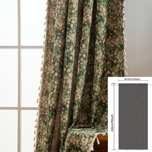 TEMU 프렌치 스타일 컨트리 자카드 커튼 1개, 베이지 술 장식이 있는 작은 초록색 꽃무늬 프린트, 로드 포켓 디자인, 세탁 가능, 거실, 다이닝룸, 주방, 팜하우스 호텔 테마 홈 데코, 휴일 모임, 생일 파티 및 기타 장면 장식에 이상적, 프라이버시 보호 시스루 커튼