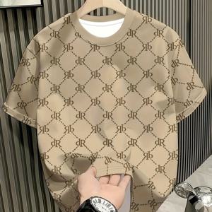 TEMU 남아 캐주얼 반팔 티셔츠 - 통기성 좋고 부드러운 폴리에스터 니트 원단으로 제작되었으며, 영어 레터 프린트 디자인, 넉넉한 핏의 흰색 및 회색 라운드넥 라인, 여름 야외 활동 및 가족 모임에 적합