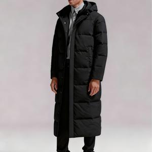 TEMU 유럽&미국 스타일 남성용 블랙 두꺼운 후드 롱 가죽 재킷, 겨울 패션 캐주얼 무릎길이 가죽 코트, 필수 아웃도어 방풍 보온 겨울 코트