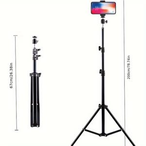 TEMU 82.6인치/63인치 다기능 휴대폰 셀카봉 삼각대 휴대용 사진 및 비디오 촬영 장비 접이식 데스크탑 바닥 스탠드 앵커 스마트폰 링 라이트 라이브 방송 조명 스탠드에 적합