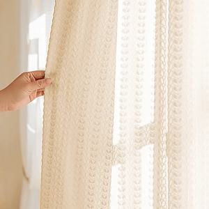 TEMU 프렌치 라떼 보일 양각 꽃무늬 시idth 커튼 1개 - 로드 포켓 포함, 빛 여과 & 프라이버시 보호, 아늑한 생활 공간을 위한 웜크림 색상