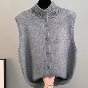 TEMU 여성용 베스트 단색 하프넥 민소매 오픈 프론트 캐주얼 루즈핏 베스트, 유럽 하프넥 베스트, 골지 넥라인, 매칭 아우터 오픈 프론트 베스트 민소매 레이어링, 여성용 우아한 스웨터, 간편한 출퇴근 다용도 ASD1