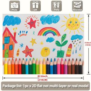 TEMU 2D 평면, 1개 '컬러풀 크레용 & 연필 배너 - 손그림 두들링 크레용 포함, 시즌 파티 장식 - 결혼식, 생일, 샤워, 룸 데코에 적합 - 파티 플래너를 위한 완벽한 선물, 걸기 쉬운 폴리에스터 배너, 2D 평면
