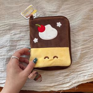 TEMU 일본 스타일 수 자수 체리 푸딩 여권 지갑 - 푸딩 여행용 정리함, 다용도 카드 슬롯 정리함, 다이어리 수납 가능, 메쉬 포켓 휴대용 동전 지갑, 정교한 입체 자수, 여행용 영수증 서류 정리함, 휴대용 여권 지갑