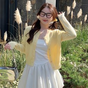 TEMU 2025년 신상 한국 스타일 여성용 카디건, 봄 도파민 컬러 시리즈 거위 노랑 하늘 파랑 라운드넥 여성 의류, 올해 인기 재킷, 한국 스타일 의상, 스몰 재킷, 에어컨 셔츠, 패셔너블한 다용도