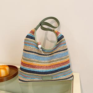 TEMU 여성용 컬러풀 짚 가방 1개 - 손잡이가 있는 대형 여름 해변 토트백, 휴가, 여행, 일상용으로 완벽