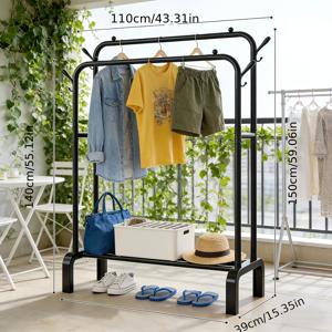 TEMU 1개 클래식 더블 레일 옷걸이, 다용도 옷걸이, 옷 건조대, 더블 레일 모던 디자인, 대용량, 간편한 조립, 침실, 발코니, 욕실에 적합, 메탈 철제 브래킷 플라스틱 베이스 소재, 블랙