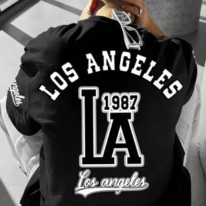 TEMU 남성용 3D 로스앤젤레스 그래픽 티셔츠 'LA' 프린트, 왕관 디자인, 편안하고 통기성 좋은 폴리에스터, 크루넥 반팔, 캐주얼 웨어, 야외 활동 & 봄/여름 시기 편안함에 적합, 세탁기 사용 가능