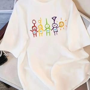 TEMU 포 리틀 안테나 프린트 반팔 티셔츠, 캐주얼 스타일 - 폴리에스터 소재, 여름철 편안한 여성 패션의 완벽 선택 - 부드럽고 통기성 좋은 캐주얼 웨어