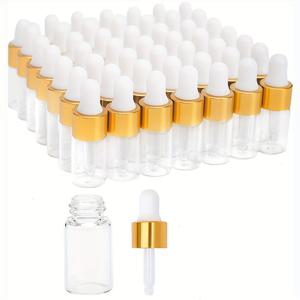 TEMU 금색 캡이 달린 100개 작은 투명 스포이드 병 세트. 여행용으로 적합하며, 에센셜 오일, 화장품 또는 향수 샘플을 담을 수 있는 2ml 병입니다.