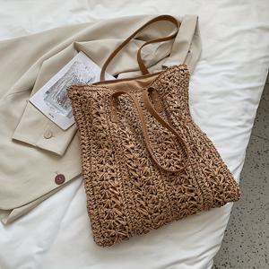 TEMU 여성용 여름 패션 짚 직조 겨드랑이 숄더백 캐주얼 대용량 비치 여성 쇼핑 핸드백