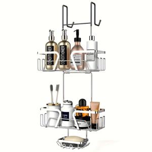 TEMU 스테인리스 스틸 샤워 바구니 정리함 (걸이형), 양면 비누 수납 공간, 샴푸/샤워 젤 홀더, 도어 마운트 정리함, 욕실 수납 랙 - 도어 설치로 공간 절약에 이상적