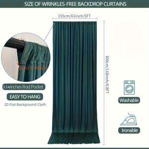 TEMU 2D 평면 배너 커튼, 1개 클래식 검은녹색 폴리에스터 배경, 61*118인치 - 우아한 원단 1개 5x10피트 주름 없는 검은녹색 배경 커튼, 파티용 부드러운 원단 드레이프, 결혼식 커튼 배경, 생일 파티 장식용 배경, 사진 촬영용, 2D 평면