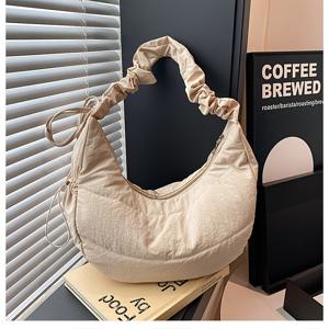 TEMU 여성용 신상 초승달 가방 플리츠 만두 드로스트링 캐주얼 대용량 바디백 패션 싱글 숄더 겨드랑이 백