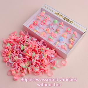 TEMU 30개 귀여운 만화 패션 Y2K 레진 십대 반지 세트, 리본 꽃 딸기 패턴, , 휴일 모임 파티 선물용, 박스 미포함, 십대용