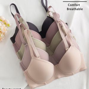 TEMU 단색 고정형 브라 5개, 풀컵 사이즈 모음, 여성용 브라 멀티 컬러 스틸 철골