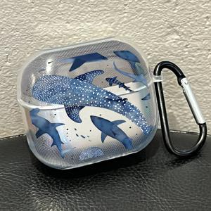TEMU 갤럭시 버즈3 및 버즈3 프로용 7120 고래무리 패턴 케이스, 투명 보호 커버 키체인 포함, 낙하 방지 이어버드 케이스