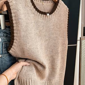 TEMU 여성용 스웨터 베스트, 2025년 신상 봄/가을 스타일, 라운드넥 조끼, 레이어링 숏 탑, 엘레강스, Jiang Youzi