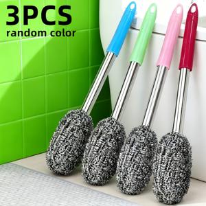 TEMU 스테인리스 스틸 브러시 3종 세트, 세척이 용이하고 내구성이 뛰어나며 무독성, 인체공학적 그립 디자인과 연장 손잡이 포함. 욕실, 실내 바닥, 가정 청소에 필수품으로 이상적. 자동차 실내 청소에도 훌륭한 도우미