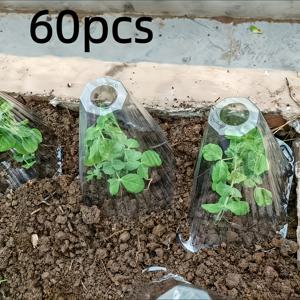 TEMU 60개 투명 플라스틱 식물 벨 커버, 8.66x7.48인치 - 재사용 가능한 미니 온실, 서리/햇빛 보호, 새와 달팽이 방지, 식물 성장 보조, 크리스마스/할로윈 정원 관리 필수품, 내구성 있는 소재, 튼튼한 구조, 스타일리시한 실용적인 디자인, 정원사 및 애호가를 위한 도구