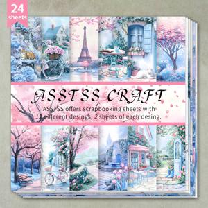 TEMU 24장 ASSTSS 스크랩북용 종이 패드, 로맨틱 벚꽃 나무 배경지, 두꺼운 카드스톡, 불렛 저널링, 콜라주 아트, 카드, 스크랩북 & 공예용, 6