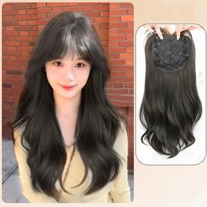TEMU 20인치 여성용 가발, 탑 헤어피스, 사계절용, 휴일 파티용, 이마를 더 높게 보이게 하는 푹신한 헤어스타일, 데일리 헤어스타일