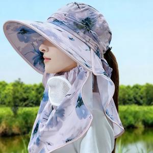 TEMU 여성용 야외 와이드 브림 어부 모자 | 마스크 및 전체 얼굴 커버 넥 보호 디자인, 조절 가능, 휴가, 사이클링, 하이킹, 낚시, 해변 및 테니스에 적합