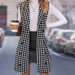 TEMU 여성용 패셔너블한 하운드스타치 패턴 롱 조끼