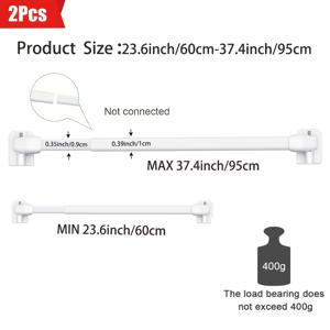 TEMU 2개 조절식 텔레스코픽 커튼봉, 드릴링 필요 없음, 간편한 설치, S자형 나사 4개 및 접착식 플라스틱 지지대 5개 포함