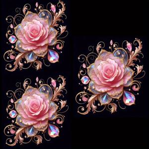 TEMU 핑크 로즈 열전사 스티커 3개, DIY 다리미 부직포 아플리케, 티셔츠 제작용, 베개 장식용 - 멀티 컬러, 내구성 있고 세탁 가능한 플라스틱 DIY 스티커, 티셔츠, 스웨트셔츠, 청바지, 가방, 베개, 모자에 적합